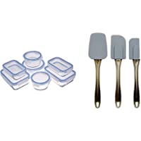 Amazon Basics - Recipientes de cristal para alimentos- con cierre (7 unidades) + Espátulas de silicona - Set de 3 piezas